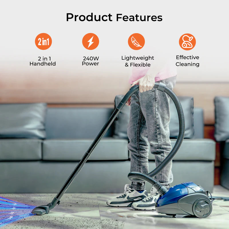 Geepas GVC2595 Vacuum Cleaner | 1400W Powerful Motor| >18kPa Suction| 1.5L Dust Bag| Low Noise| Auto Cord Rewind | Dust Full Indicator| 3.2m Cable |  2-Year Warranty