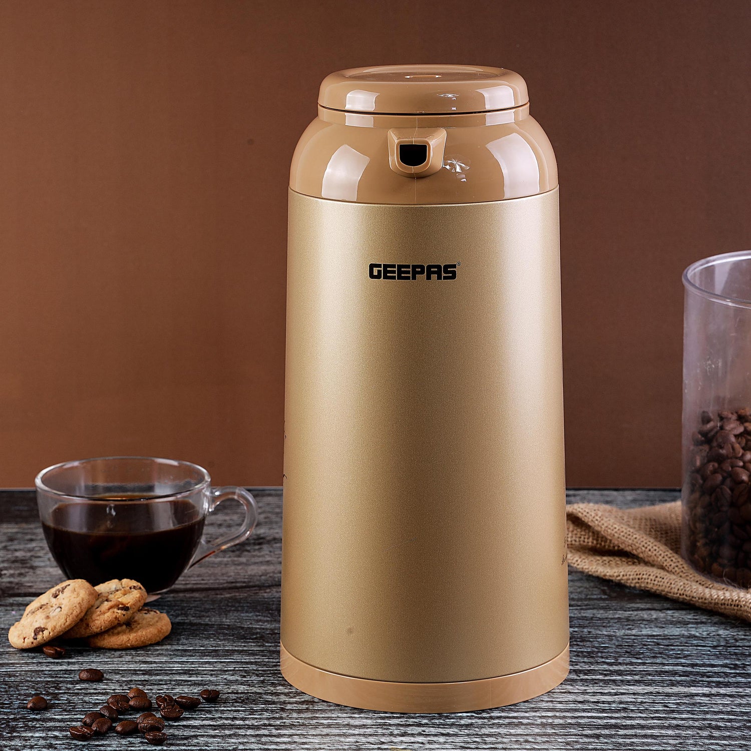 Geepas GVF27012 Vacuum Flask| 1.3L Capacity | Double Wall Glass Refill | Glass Inner Pot for Maximum Heat Retention | 24 Hours Hot & Cold Thermos |  2 Years Warranty