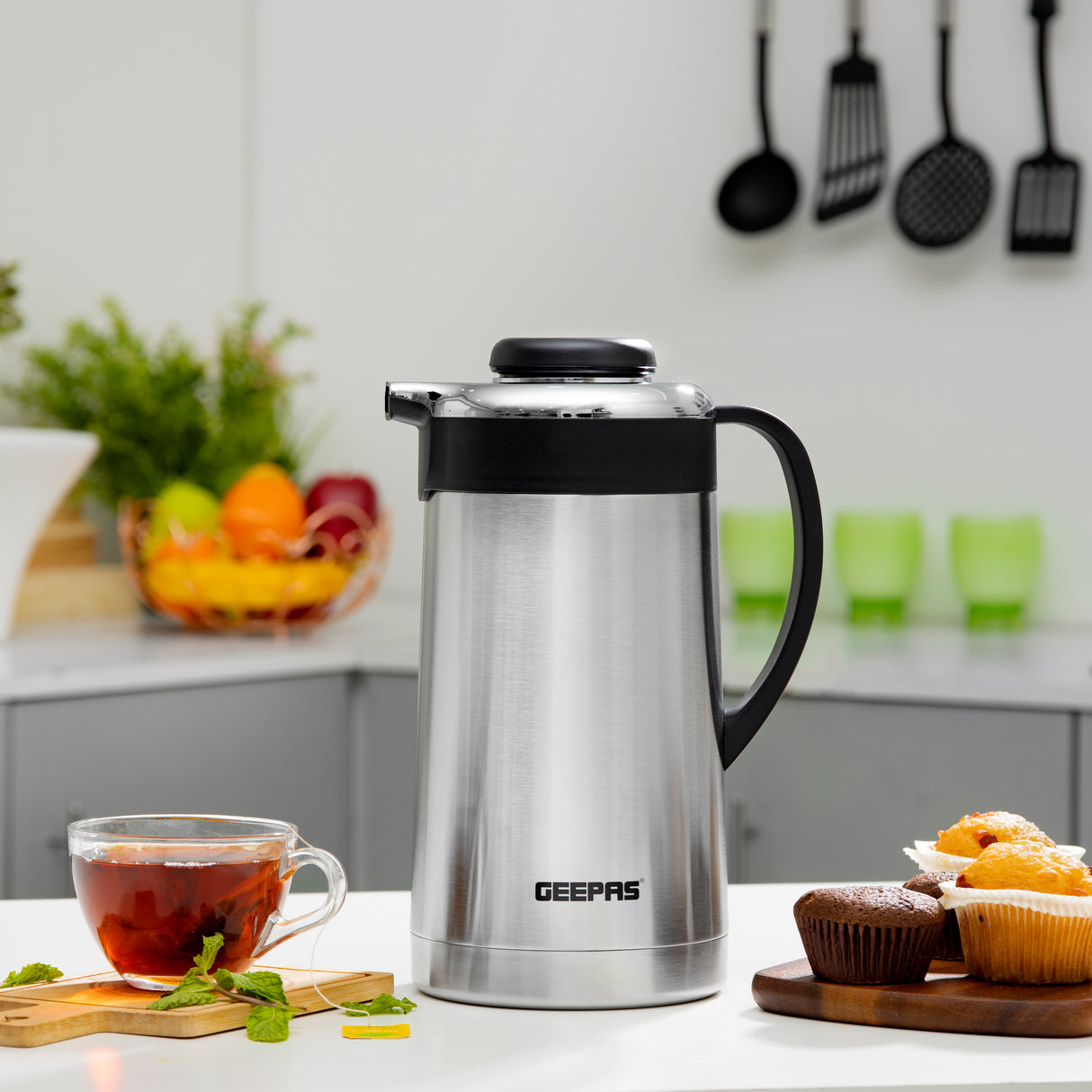 Geepas GVF27018 Stainless Steel Vacuum Flask| 1.9L Capacity |Double Wall Insulated Thermos | Keeps Beverages Hot & Cold up to 24 Hours | Durable Design | 2 Years Warranty