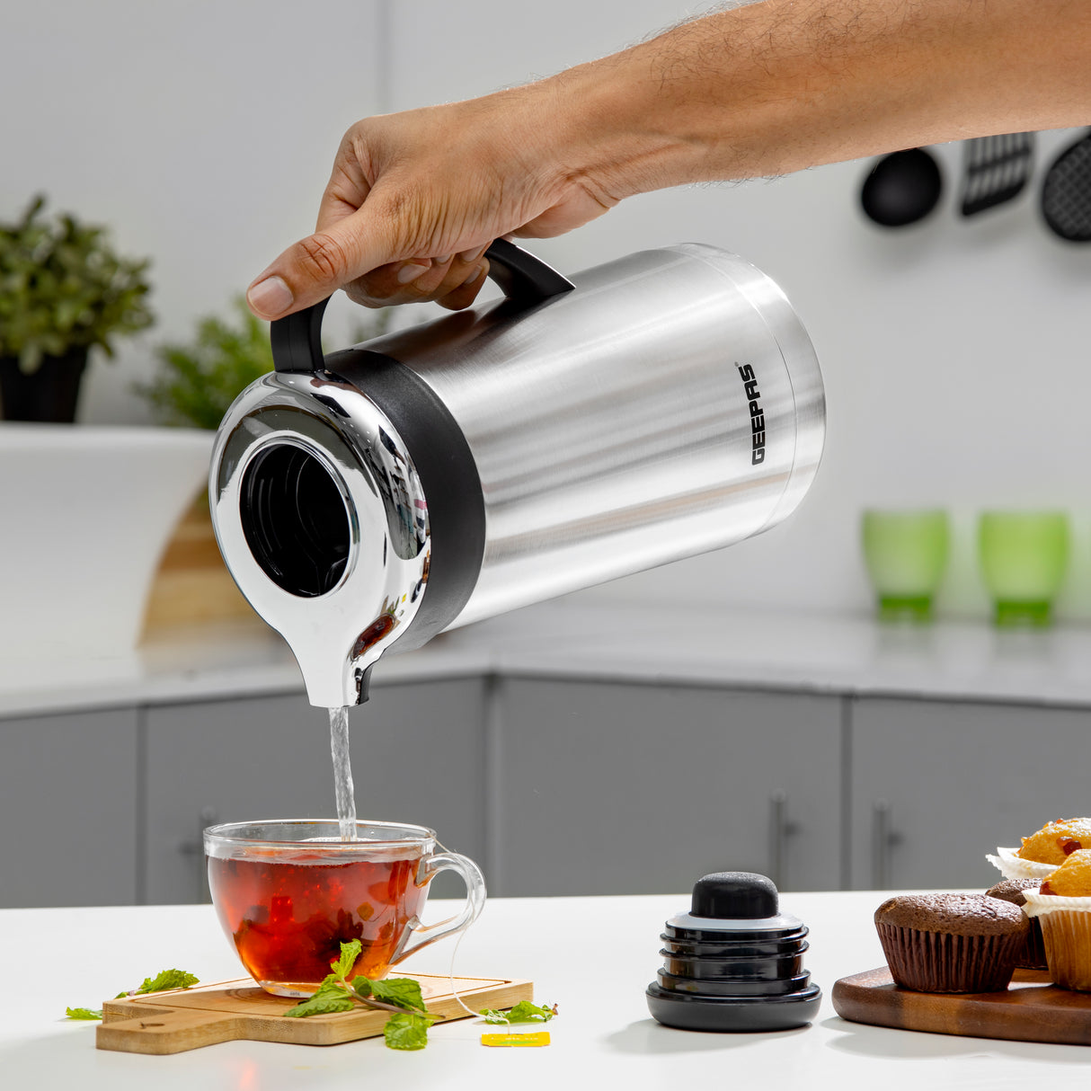 Geepas GVF27018 Stainless Steel Vacuum Flask| 1.9L Capacity |Double Wall Insulated Thermos | Keeps Beverages Hot & Cold up to 24 Hours | Durable Design | 2 Years Warranty