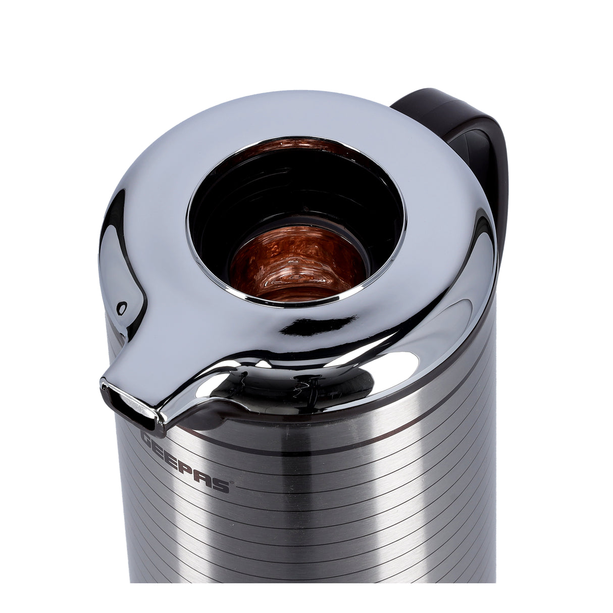 Geepas GVF5259 Vacuum Flask | 1.3L Capacity | Hot & Cold Beverage Insulation |Durable Plastic, Iron, Glass, Silica Gel Material | Mirror & Brown Finish |Leak-Proof Design