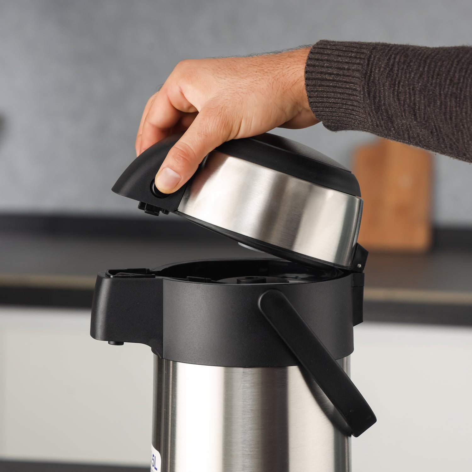 Geepas Stainless Steel Air Pot Flask, 3.5L Vacuum Flask, GVF5263 | Hot/Cold up to 24Hrs | Double-Walled Vacuum Flask for Coffee, Hot Water, Tea & More