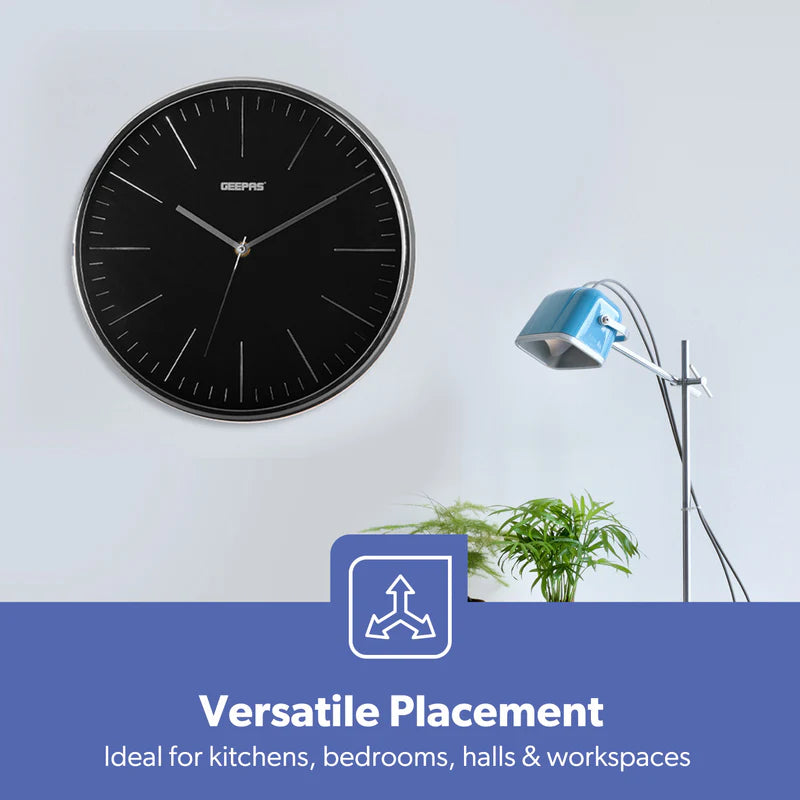 Geepas GWC26012 Wall Clock | Modern Design with 3D Silver Dial | Glass Cover| Electronic Plating Effect| Stylish & Durable Wall Clock for Home or Office| 2-Year Warranty