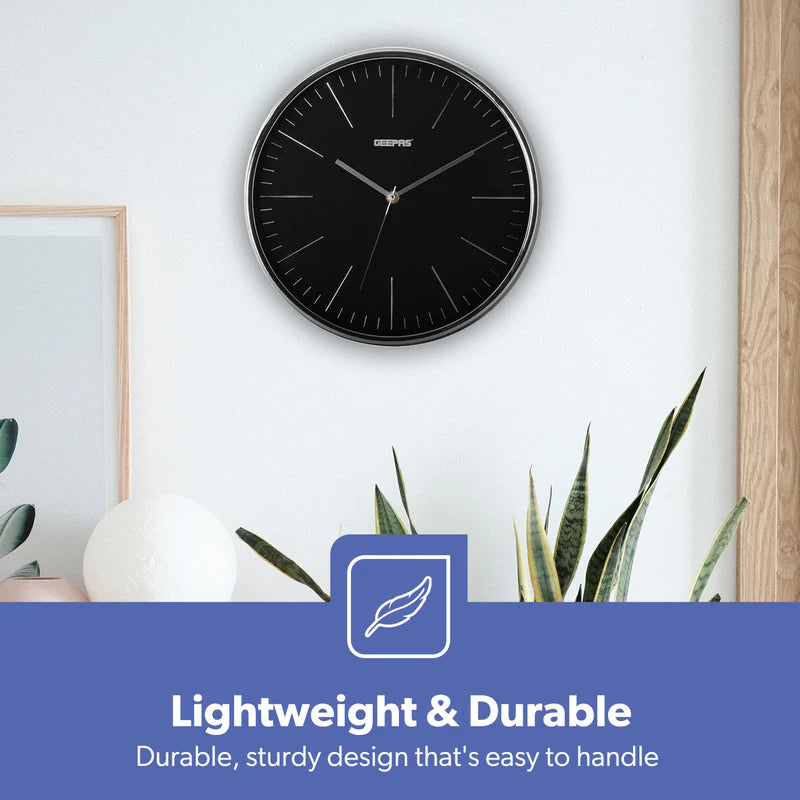 Geepas GWC26012 Wall Clock | Modern Design with 3D Silver Dial | Glass Cover| Electronic Plating Effect| Stylish & Durable Wall Clock for Home or Office| 2-Year Warranty