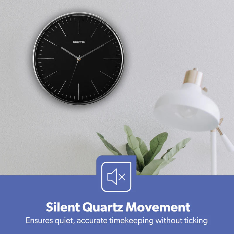 Geepas GWC26012 Wall Clock | Modern Design with 3D Silver Dial | Glass Cover| Electronic Plating Effect| Stylish & Durable Wall Clock for Home or Office| 2-Year Warranty