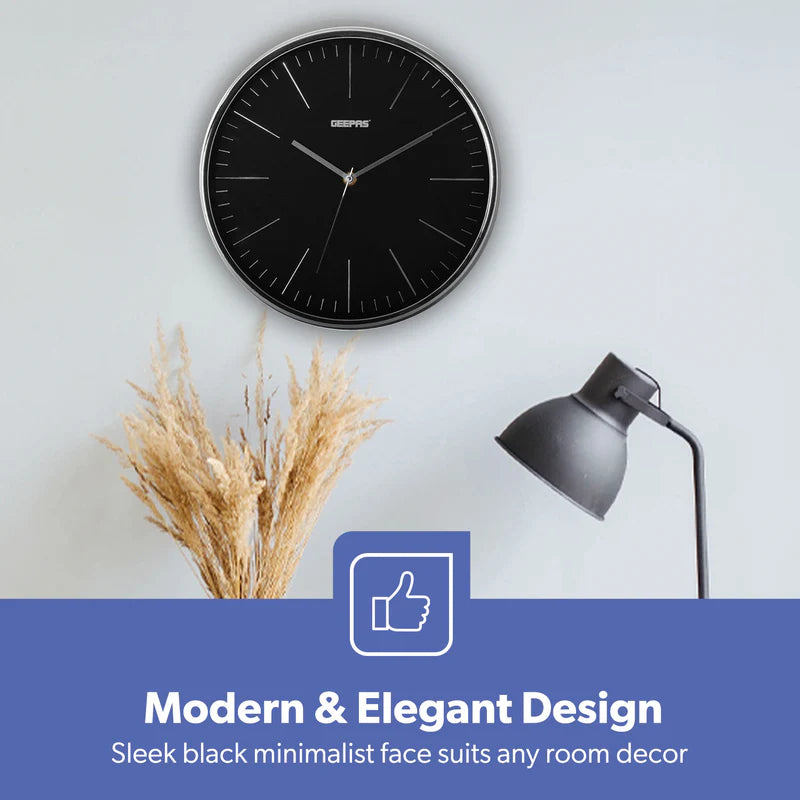 Geepas GWC26012 Wall Clock | Modern Design with 3D Silver Dial | Glass Cover| Electronic Plating Effect| Stylish & Durable Wall Clock for Home or Office| 2-Year Warranty