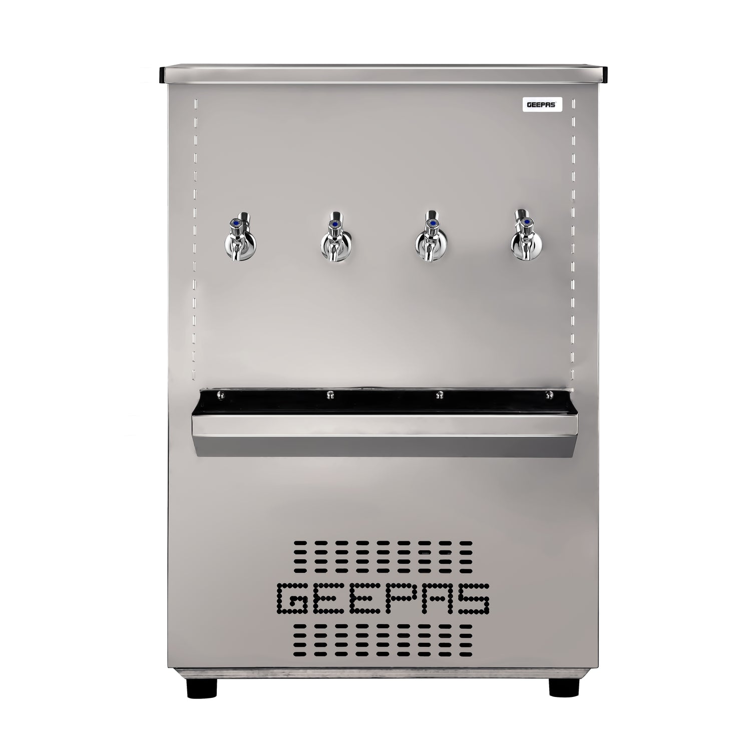 Geepas 100 L Stainless Steel Water Cooler- GWCL8842| 4 taps and 65 Gallon Capacity| Temperature Range 7-Degrees Celsius| Air Cooling Condenser Cooling Type|