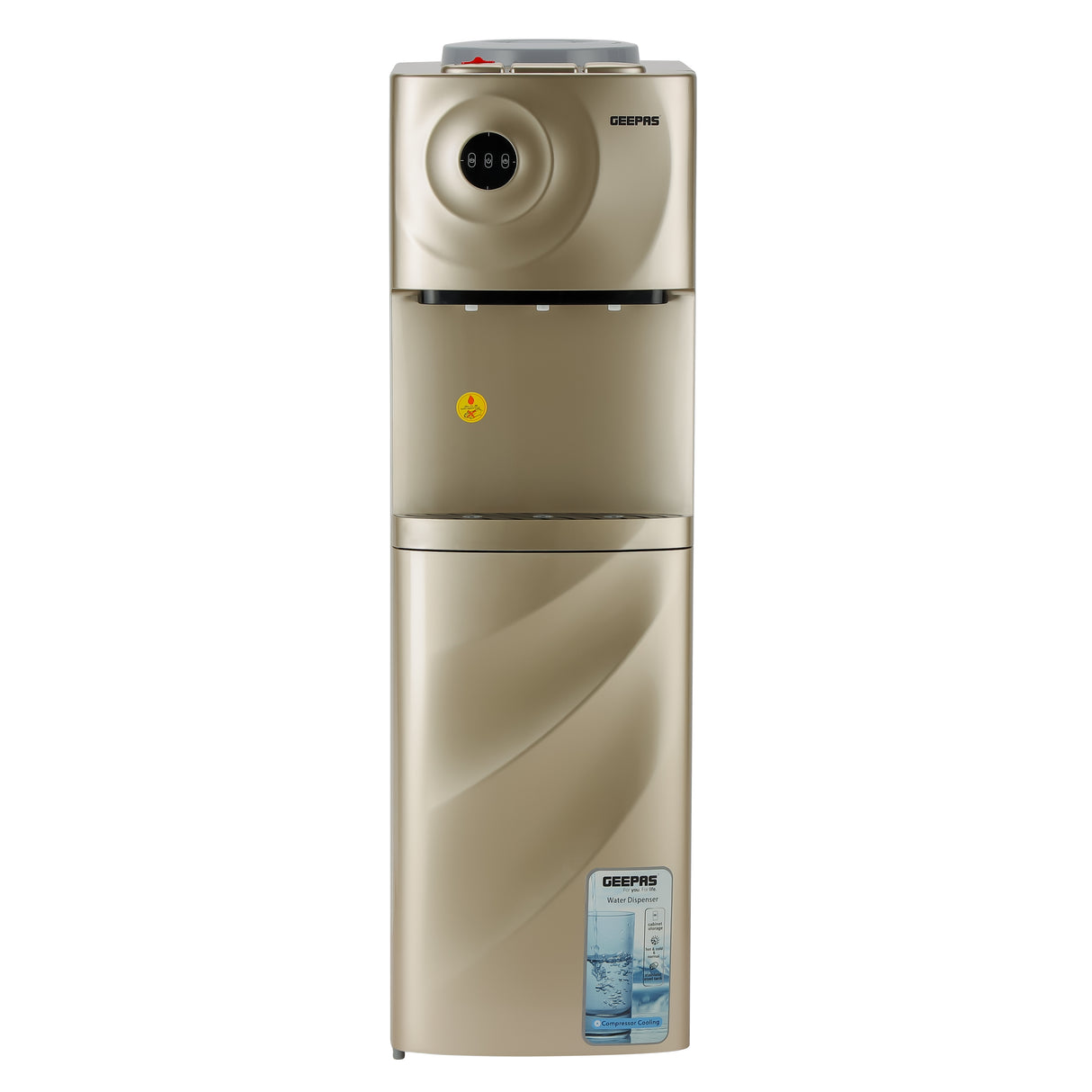 Geepas Water Dispenser with Cabinet- GWD17028/ Normal, Hot and Cold Function, and 3 Taps, Stainless Steel Pipes/ Hi-Tech Childproof Tap Design, Anti-Bacterial, Perfect for Home, School, Apartments, Office, etc./ Metallic bronze, 2 Year Warranty