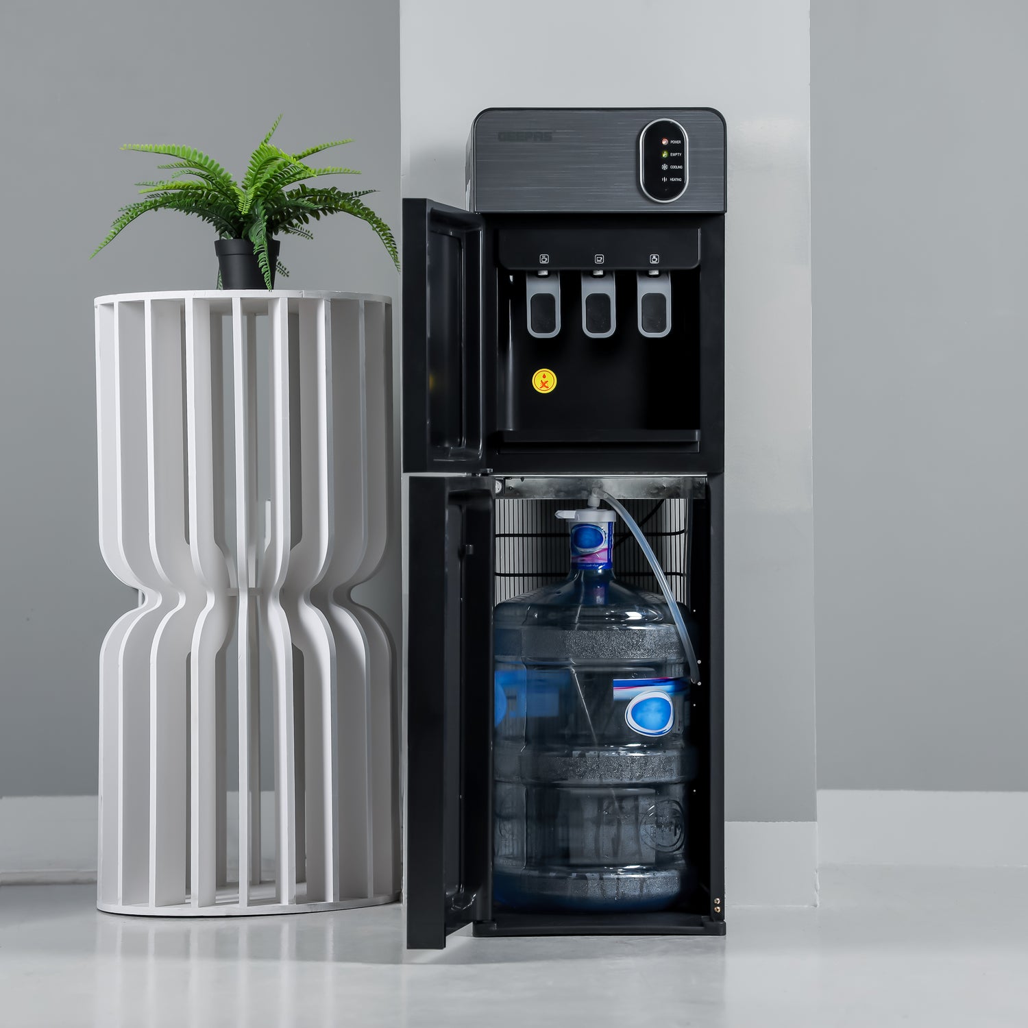 Geepas Bottom Loading Water Dispenser- GWD17037| Normal, Hot and Cold Function, Compressor Cooling, And 3 Taps| Cold Temperature: 4-12 Degrees Celsius