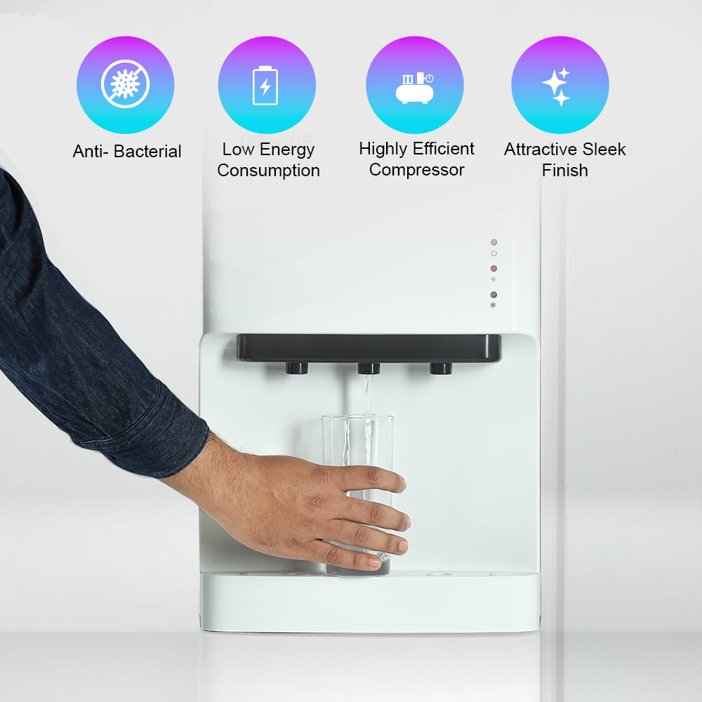 Geepas Water Dispenser - Hot & Cold Water Dispenser - Stainless Steel Tank, Compressor Cooling System, Child Lock - 3 Tap -  2 In 1 Water Dispenser - 1L Hot and 2.8L Cold Water Capacity