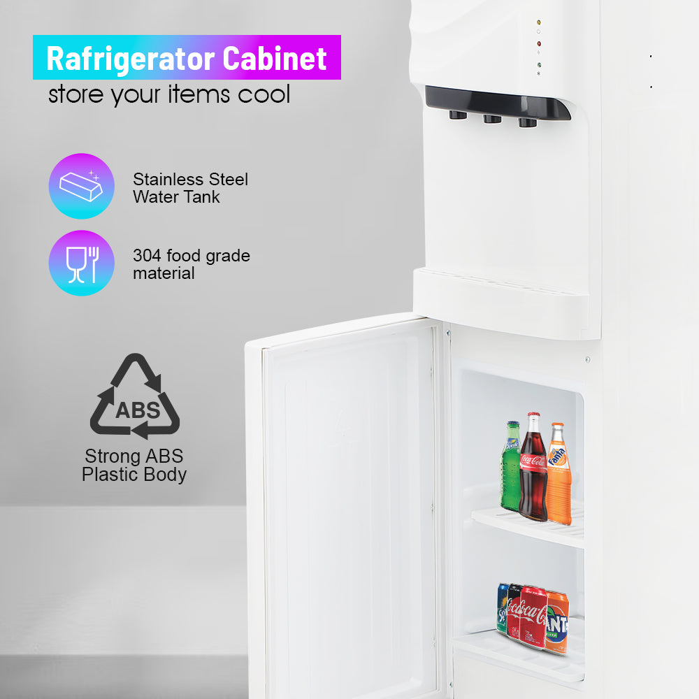 Geepas Water Dispenser - Hot & Cold Water Dispenser - Stainless Steel Tank, Compressor Cooling System, Child Lock - 3 Tap -  2 In 1 Water Dispenser - 1L Hot and 2.8L Cold Water Capacity