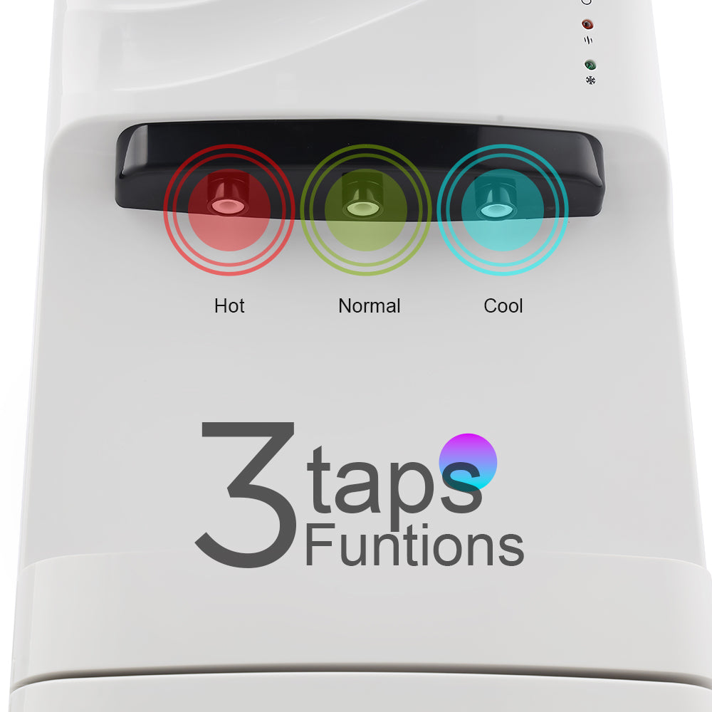 Geepas Water Dispenser - Hot & Cold Water Dispenser - Stainless Steel Tank, Compressor Cooling System, Child Lock - 3 Tap -  2 In 1 Water Dispenser - 1L Hot and 2.8L Cold Water Capacity