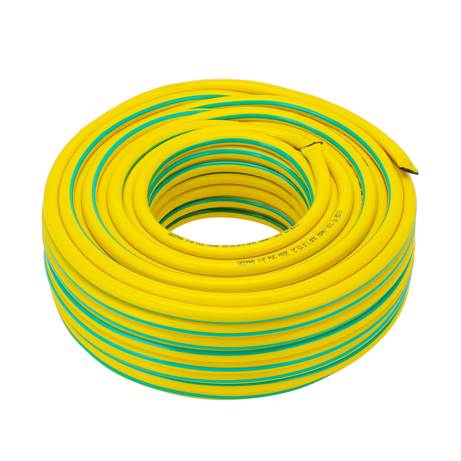 Geepas 1/2 PVC Hose- GWH61154| 50 M, 3-Layer Construction with High Flexibility| Suitable for 7 Bar Pressure, Heat Resistance -10–65 °C| Yellow and green, 1 Year Warranty