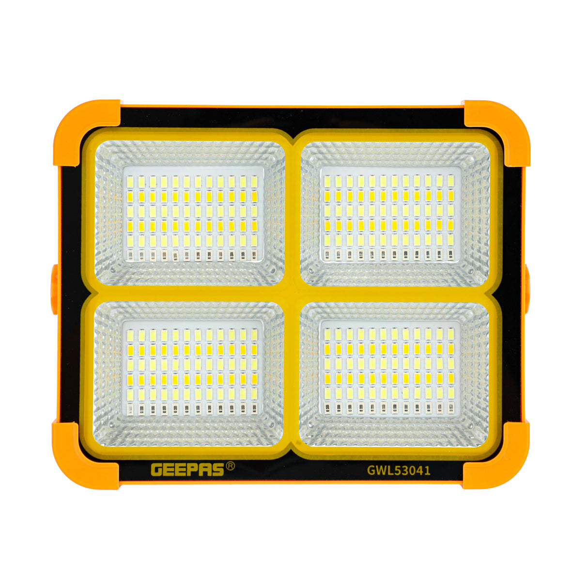 Geepas Rechargeable LED Work Light GWL53041 | 288 LEDs with White, Warm, Blue & Red Modes | Solar Panel, Energy-Saving, Long Life & Stable Performance | 2-Year Warranty