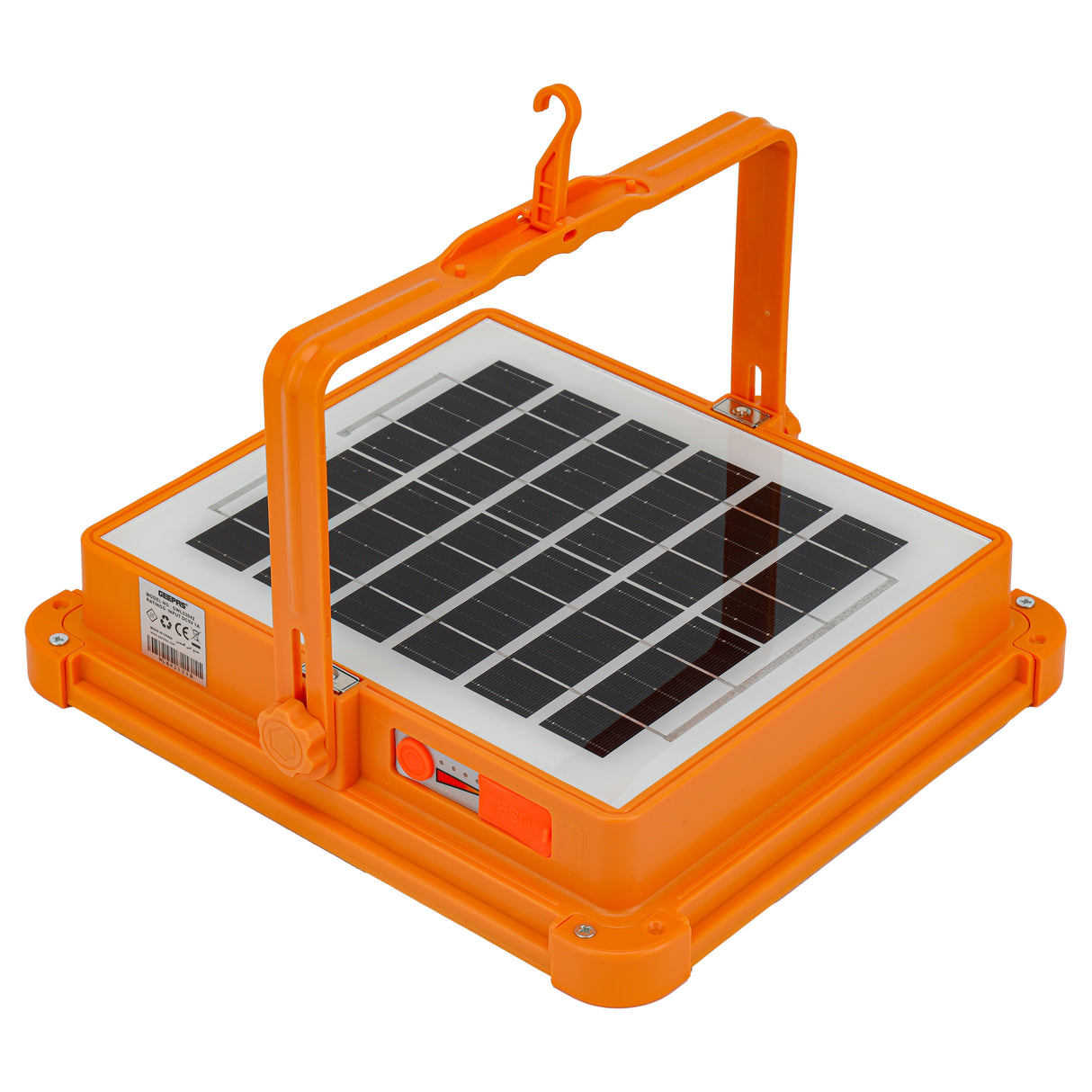 Geepas Rechargeable LED Work Light- GWL53042 | 448 LEDs, 1500lm with White, Warm, Blue & Red Lights | Solar Panel, Energy Saving, Durable, Orange Body | 2Year Warranty