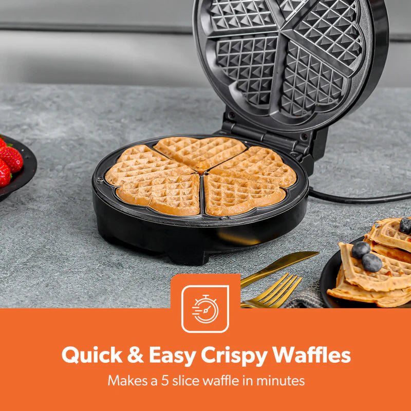 Geepas GWM36538 Heart Waffle Maker | 1000W Power| Adjustable Temperature Control | Non-Stick Cooking Plates | Cool-Touch Handle | Skid-Resistant Feet | 2 Years Warranty