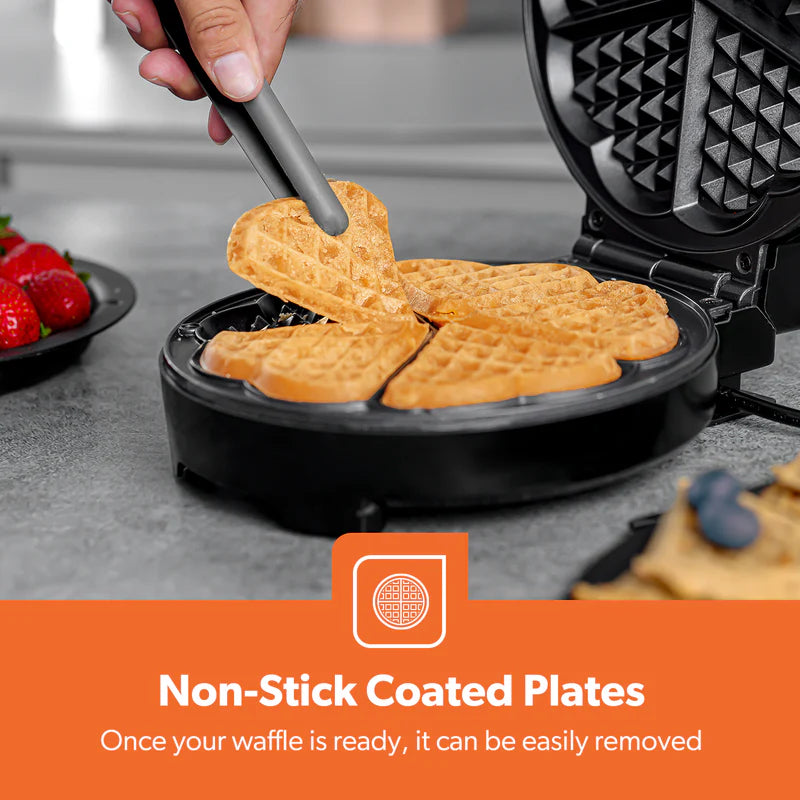 Geepas GWM36538 Heart Waffle Maker | 1000W Power| Adjustable Temperature Control | Non-Stick Cooking Plates | Cool-Touch Handle | Skid-Resistant Feet | 2 Years Warranty