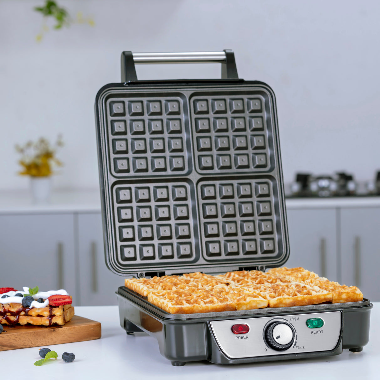 Geepas GWM5417 4-Slice Waffle Maker | 1100W Power| Adjustable Temperature Control | Non-Stick Cooking Plates| Cool-Touch Handle | Indicator Lights | 2 Years Warranty