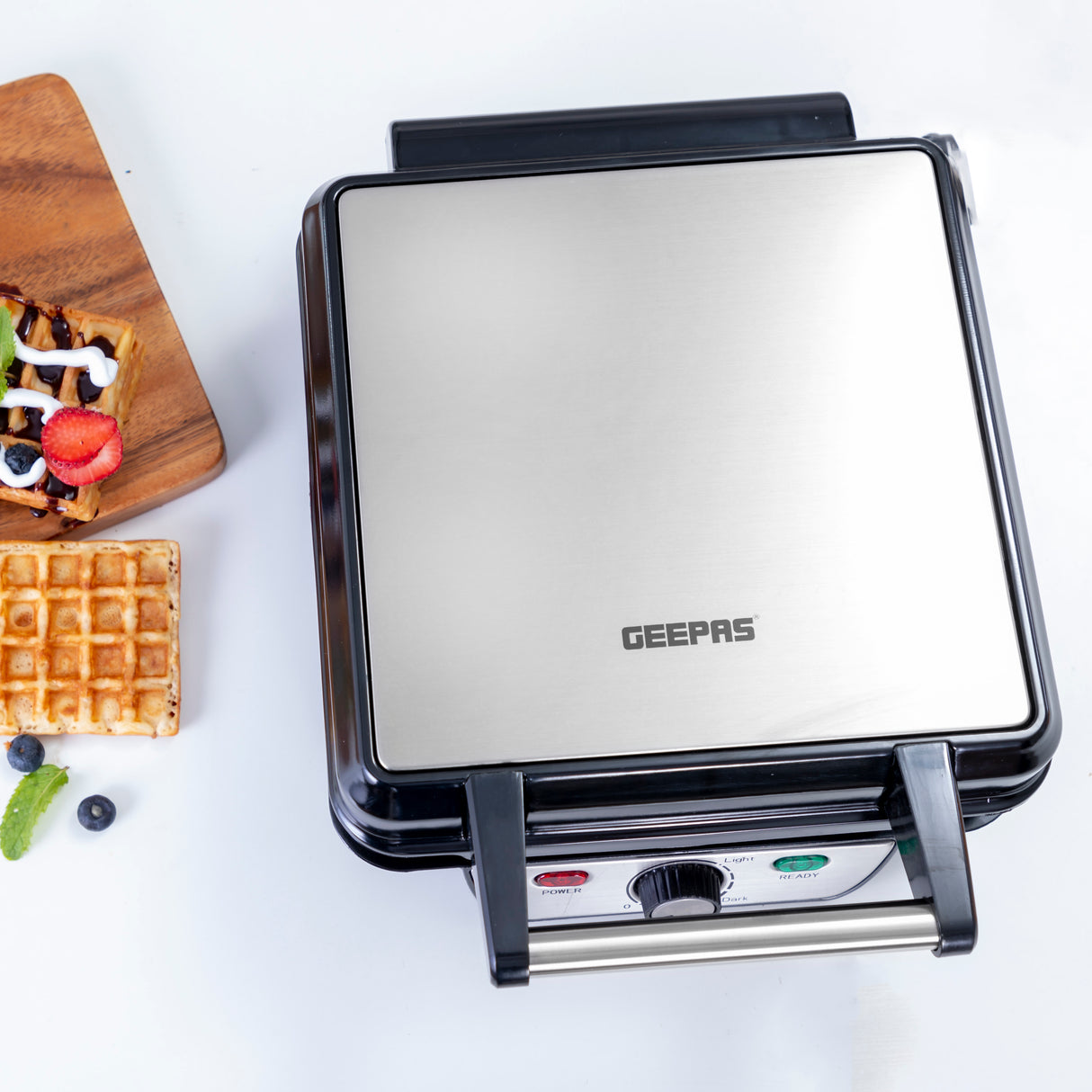 Geepas GWM5417 4-Slice Waffle Maker | 1100W Power| Adjustable Temperature Control | Non-Stick Cooking Plates| Cool-Touch Handle | Indicator Lights | 2 Years Warranty