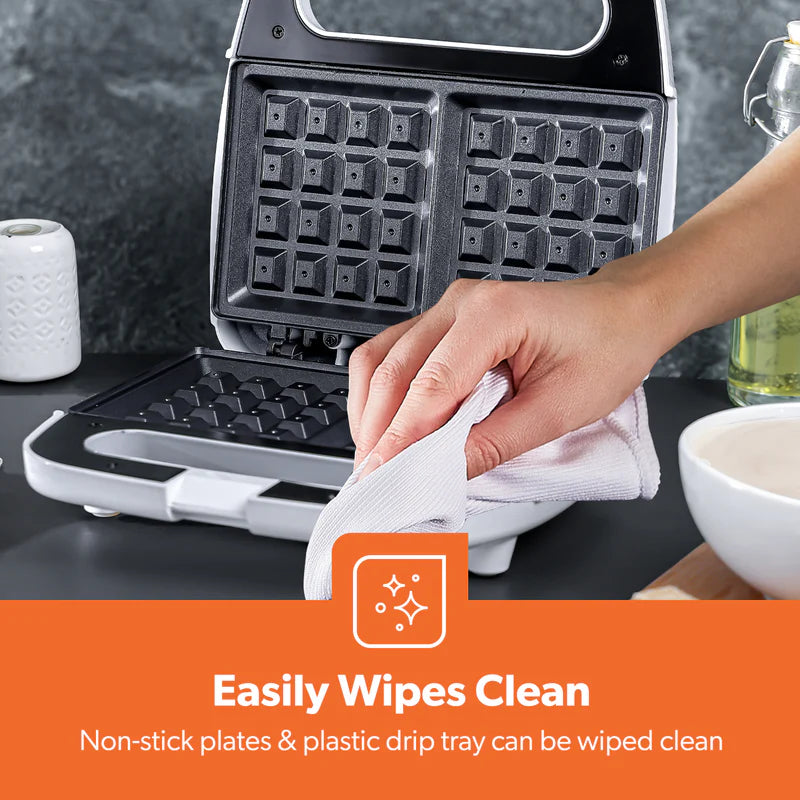 Geepas GWM676 Waffle Maker | 750W Power| Non-Stick Cooking Plates | Dual Indicator Lights | Cool-Touch Handle | Overheat Protection | Easy to Clean | 2 Years Warranty