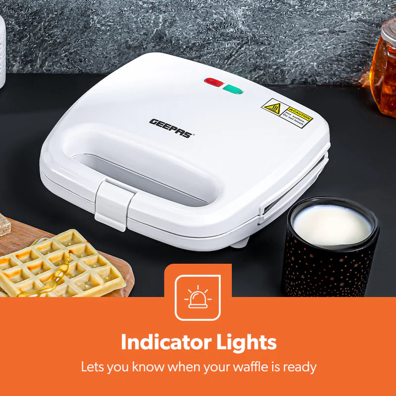 Geepas GWM676 Waffle Maker | 750W Power| Non-Stick Cooking Plates | Dual Indicator Lights | Cool-Touch Handle | Overheat Protection | Easy to Clean | 2 Years Warranty