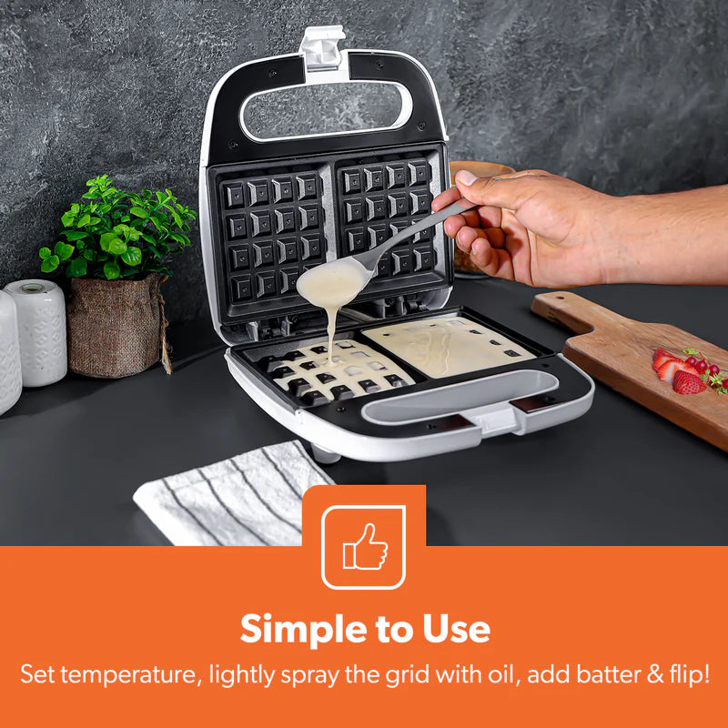 Geepas GWM676 Waffle Maker | 750W Power| Non-Stick Cooking Plates | Dual Indicator Lights | Cool-Touch Handle | Overheat Protection | Easy to Clean | 2 Years Warranty