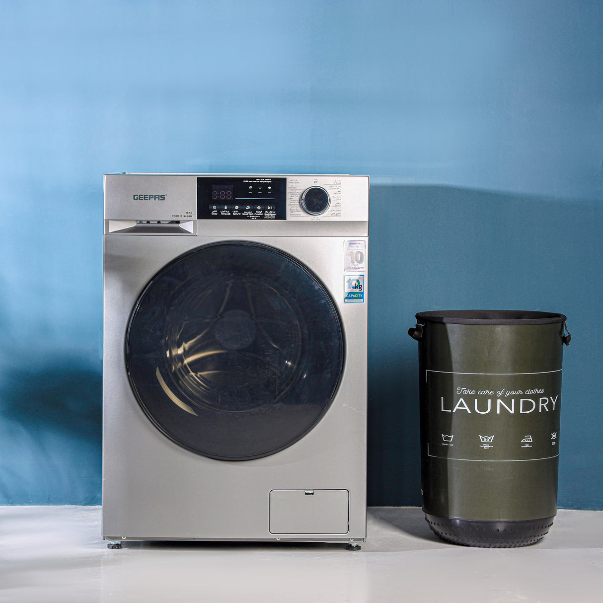 Geepas GWMF10140SRM Front Loading Washing Machine | 10kg Capacity | 1400 RPM| Inverter Motor with 10-Year Warranty| LED Display| 15 Wash Programs | 1  Year Warranty