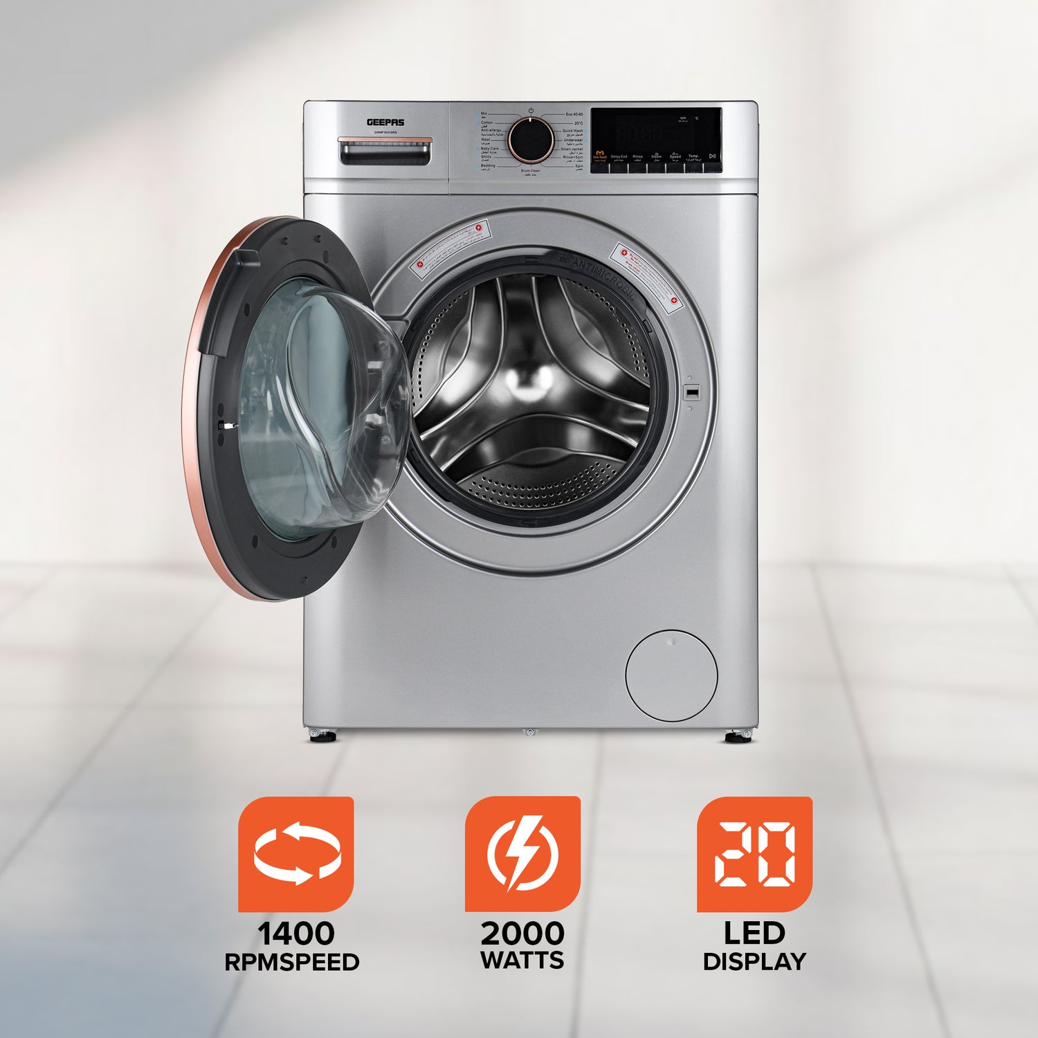 Geepas Front Load Washing Machine GWMF1041SRG | 10KG Capacity| Powerful Motor| Multiple Wash Programs| Energy Efficient Performance| Stylish Design|  1 Year Warranty