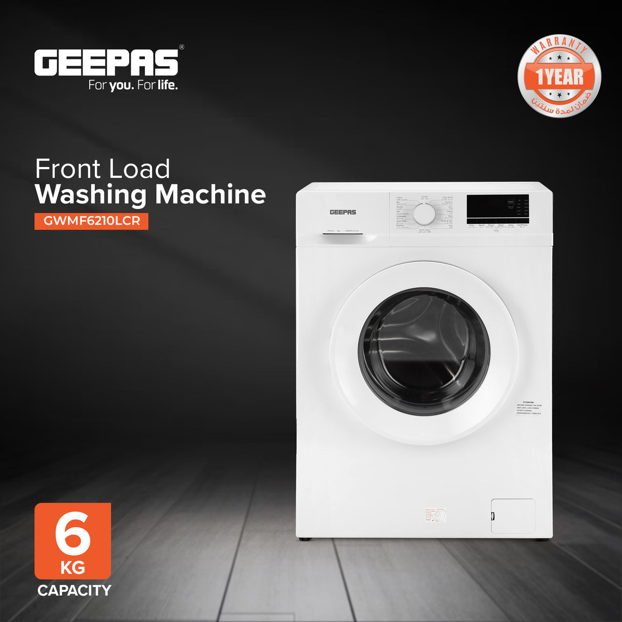 Geepas Front Load Washing Machine GWMF6210LCR | 6Kg Capacity| Smart & Durable Design with Multiple Wash Programs| Energy Efficient & Powerful Performance| 1 Year Warranty