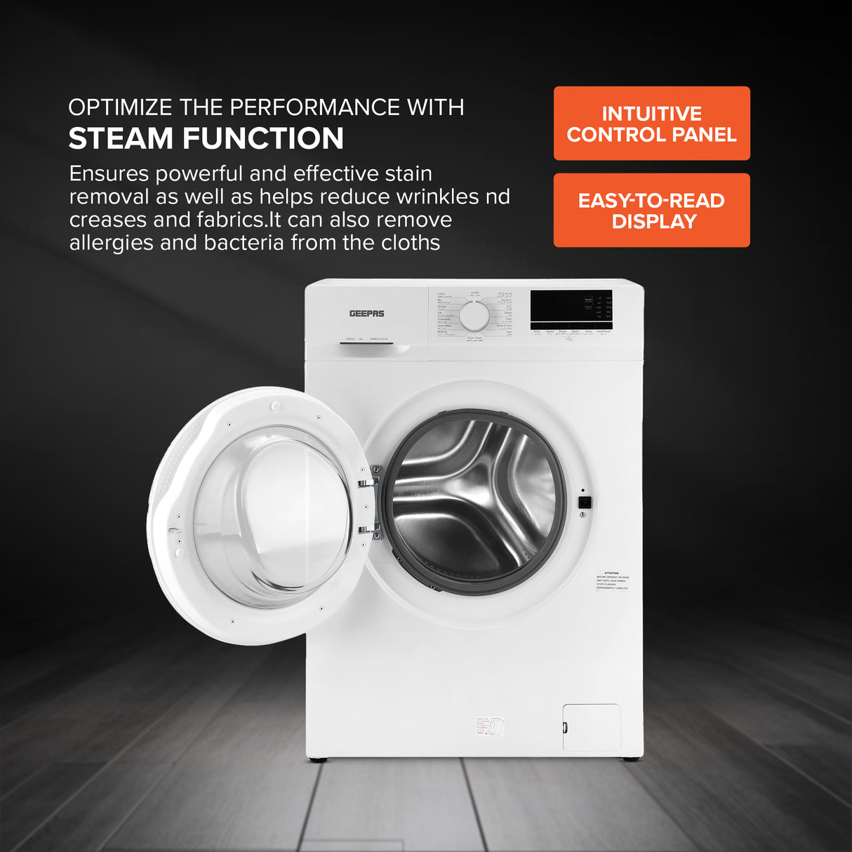 Geepas Front Load Washing Machine GWMF6210LCR | 6Kg Capacity| Smart & Durable Design with Multiple Wash Programs| Energy Efficient & Powerful Performance| 1 Year Warranty