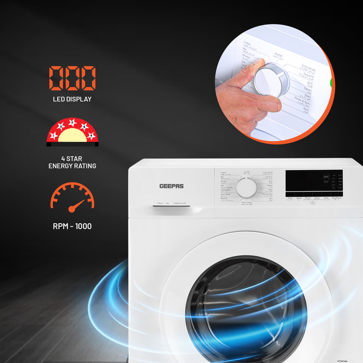 Geepas Front Load Washing Machine GWMF6210LCR | 6Kg Capacity| Smart & Durable Design with Multiple Wash Programs| Energy Efficient & Powerful Performance| 1 Year Warranty