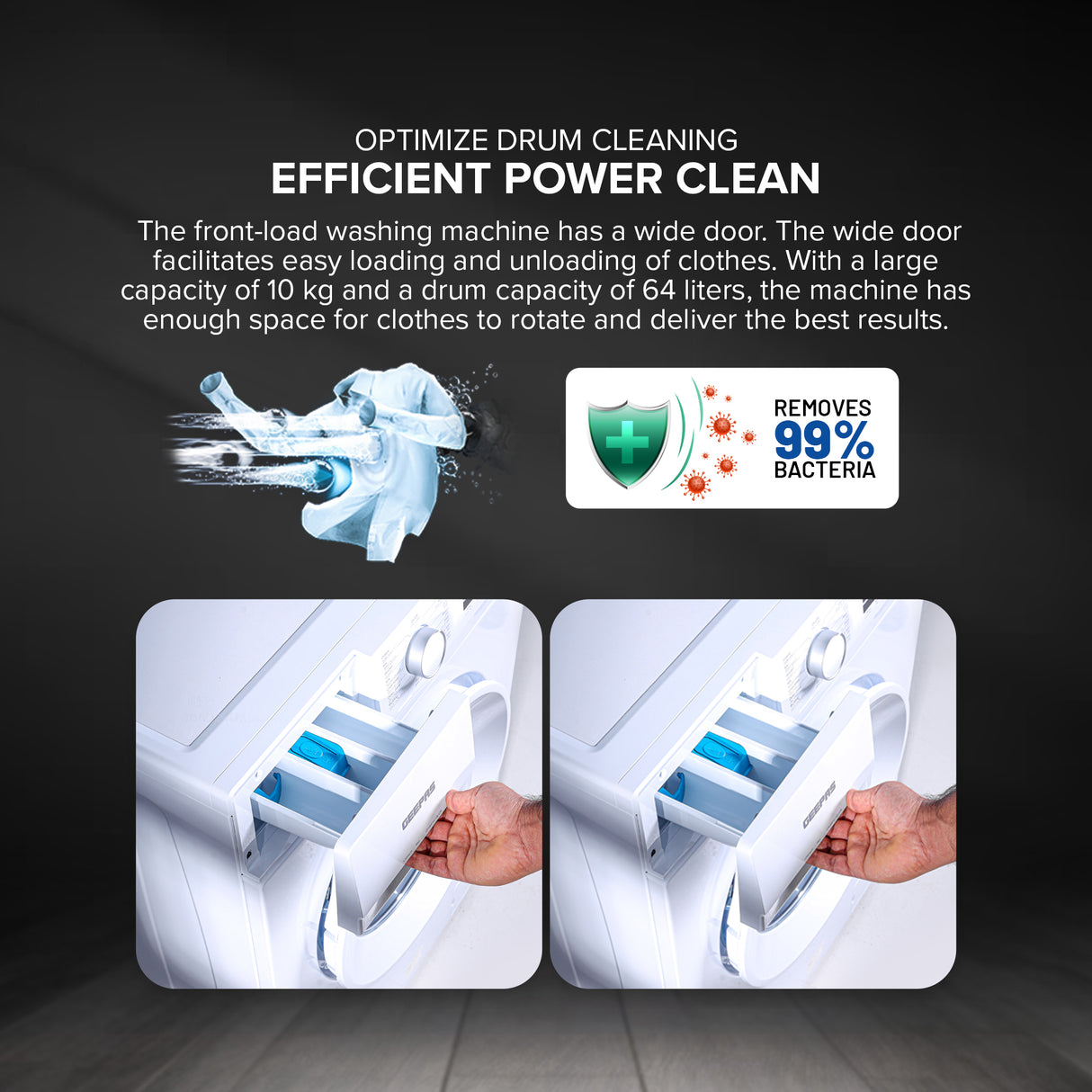 Geepas Front Load Washing Machine GWMF6210LCR | 6Kg Capacity| Smart & Durable Design with Multiple Wash Programs| Energy Efficient & Powerful Performance| 1 Year Warranty