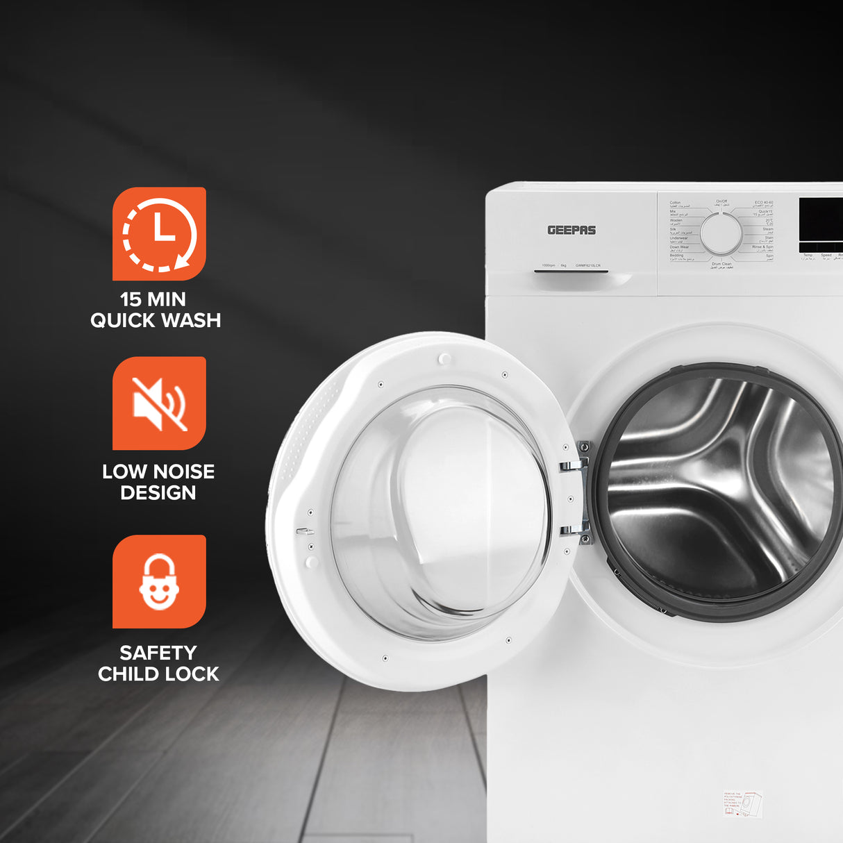 Geepas Front Load Washing Machine GWMF6210LCR | 6Kg Capacity| Smart & Durable Design with Multiple Wash Programs| Energy Efficient & Powerful Performance| 1 Year Warranty