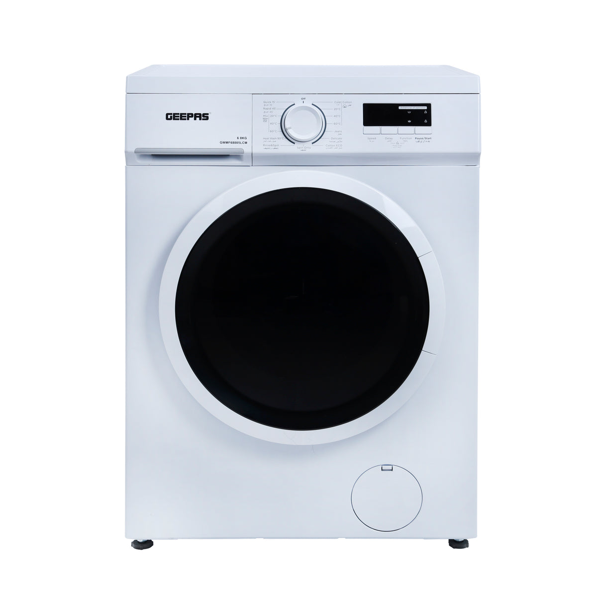Geepas GWMF68005LCM Front Loading Washing Machine | 6kg Capacity | 1000 RPM |        15 Wash Programs | LED Display | Energy Efficient Performance |  1 Year Warranty