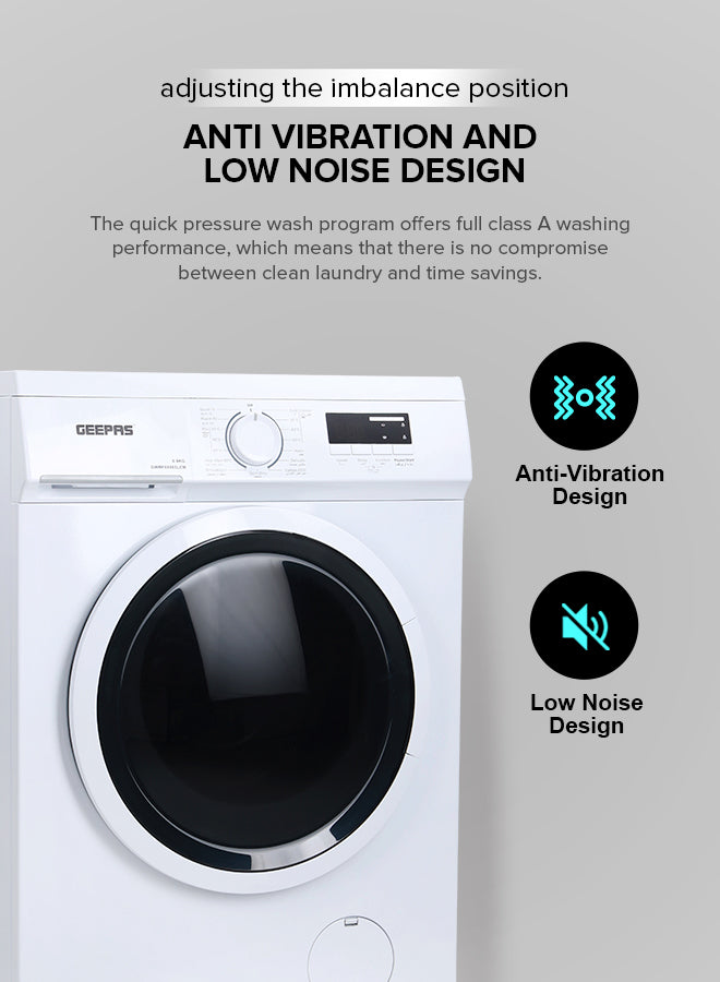 Geepas GWMF68005LCM Front Loading Washing Machine | 6kg Capacity | 1000 RPM |        15 Wash Programs | LED Display | Energy Efficient Performance |  1 Year Warranty