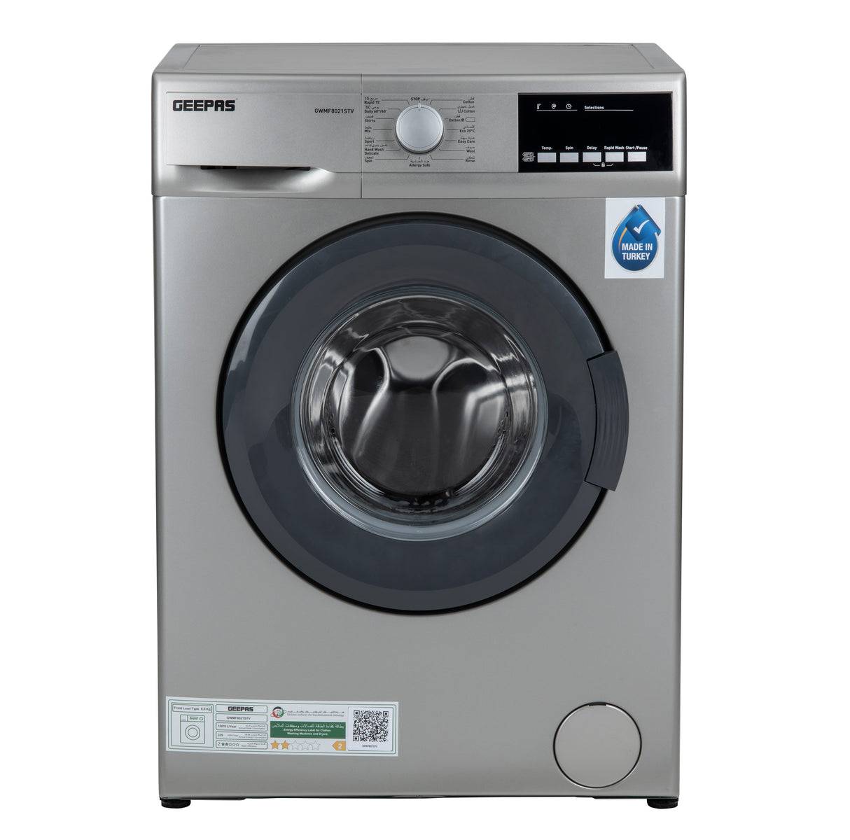 8kg 1000RPM Fully Automatic Front Load Washing Machine GWMF8021STV Geepas