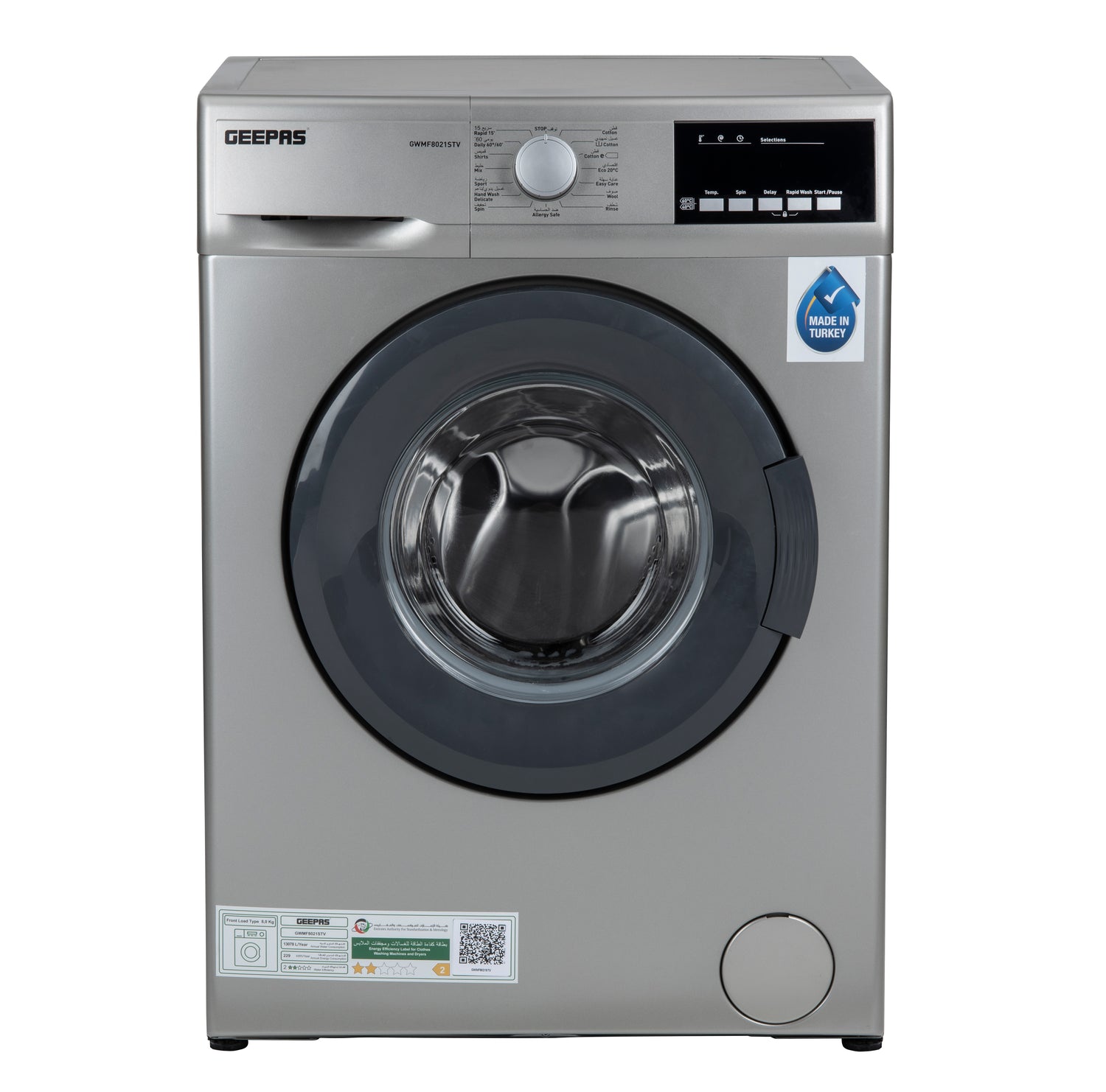 8kg 1000RPM Fully Automatic Front Load Washing Machine GWMF8021STV Geepas