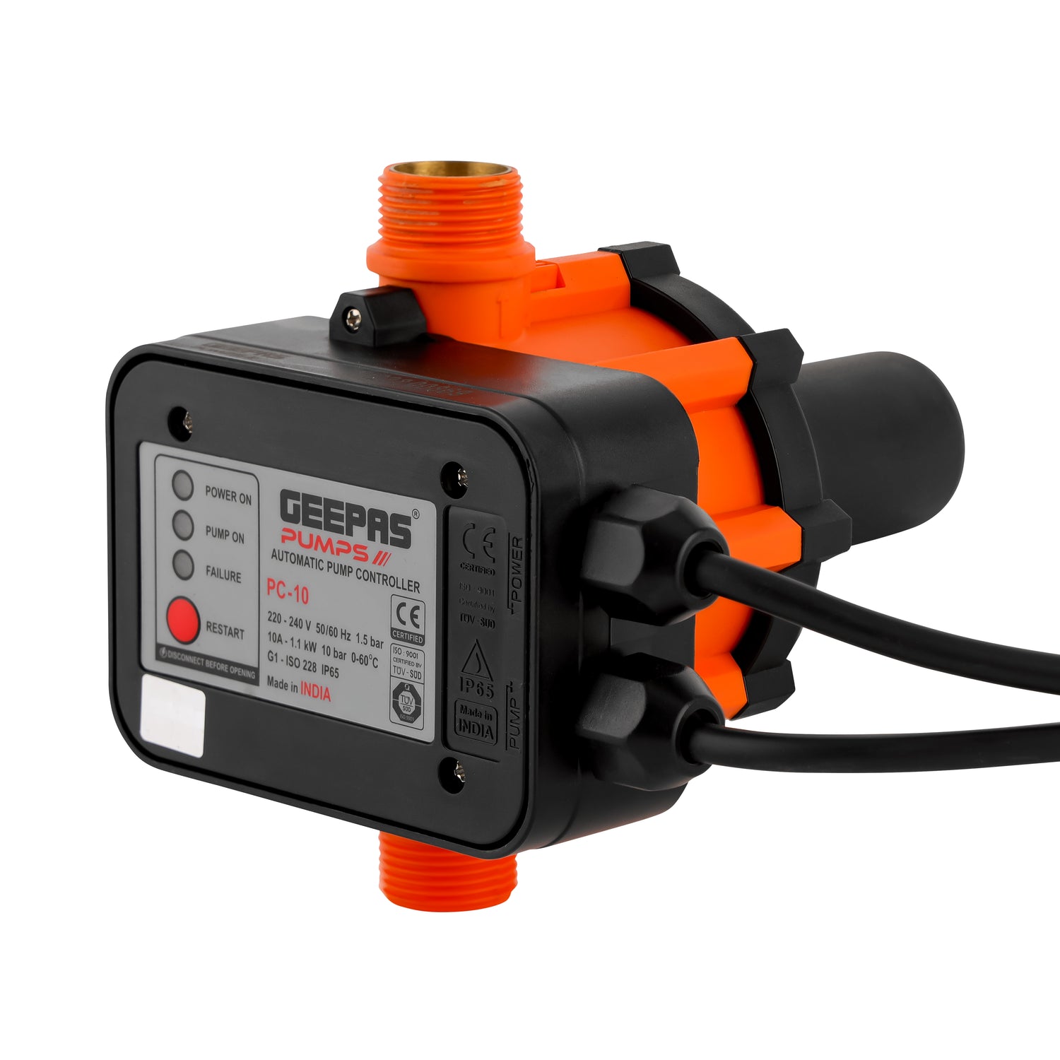Geepas Automatic Pump Controller GWPC2.0HP-240 | Premium Build, Starting Pressure 1.5 bar, Max Pressure 10 bar | Ideal for Industrial, Agricultural & Domestic Use | Black