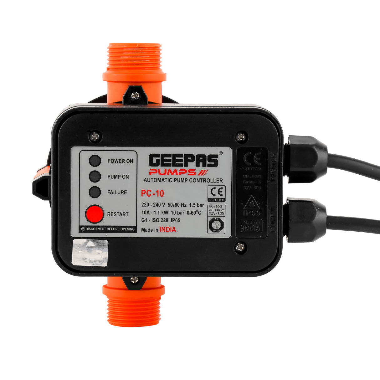 Geepas Automatic Pump Controller GWPC2.0HP-240 | Premium Build, Starting Pressure 1.5 bar, Max Pressure 10 bar | Ideal for Industrial, Agricultural & Domestic Use | Black