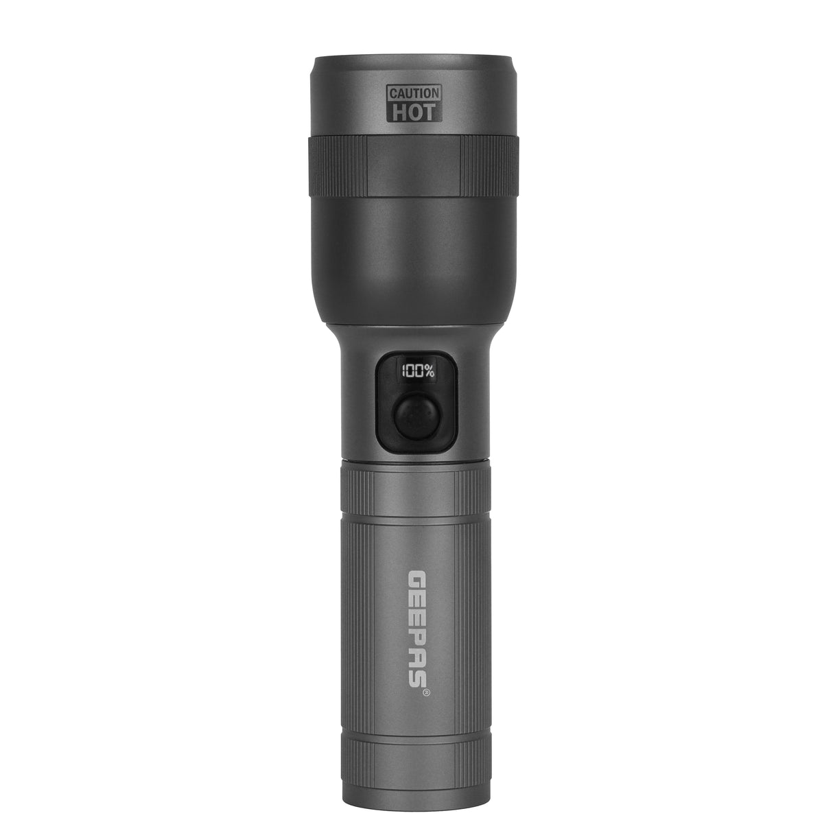 Geepas Digital Zoomable LED Flashlight- GFL3874Z/ 60W Laser High-Power LEDs, 12 Hours Continuous Working/ Aluminum Alloy Housing / Black, Limited Lifetime Warranty