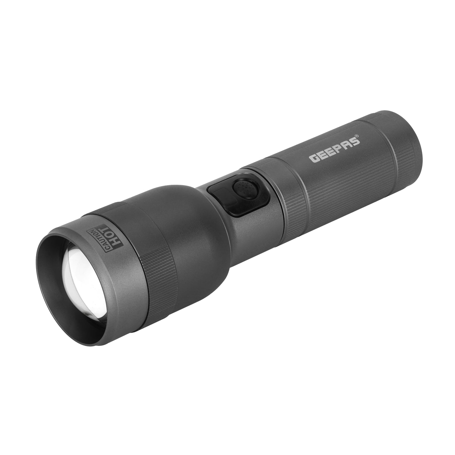 Geepas Digital Zoomable LED Flashlight- GFL3874Z/ 60W Laser High-Power LEDs, 12 Hours Continuous Working/ Aluminum Alloy Housing / Black, Limited Lifetime Warranty