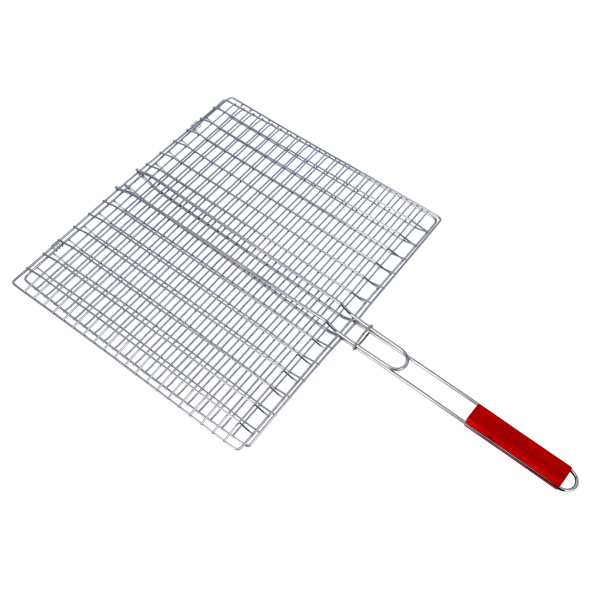 Barbeque Grill Chromium Plated Iron, RF10379 - Wooden Handle, Folding Portable BBQ Grill Basket for Fish Vegetables Shrimp, Larger Grilling Area