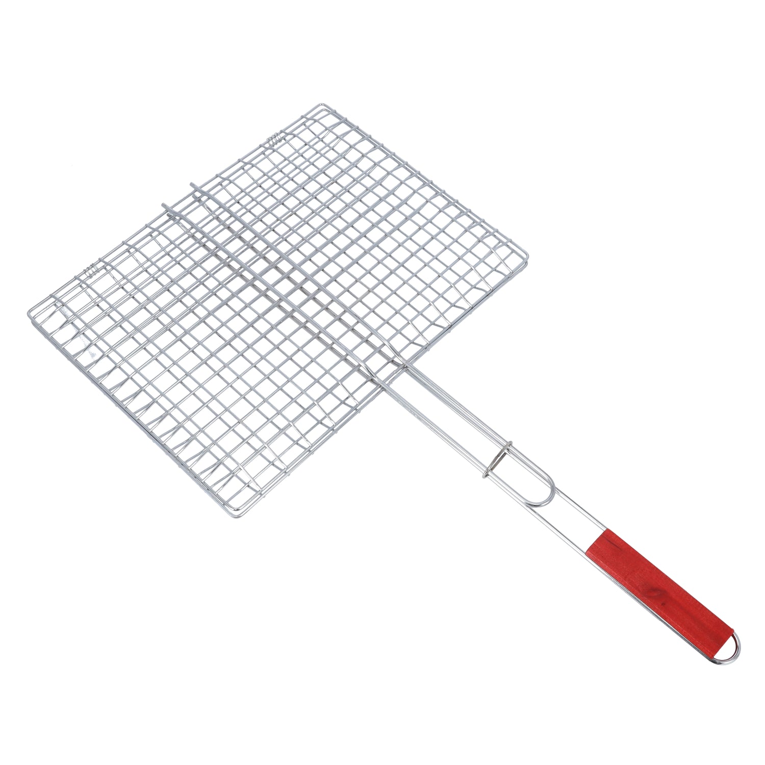 Barbeque Grill Chromium Plated Iron, RF10380 - Wooden Handle, Folding Portable BBQ Grill Basket for Fish Vegetables Shrimp, Larger Grilling Area