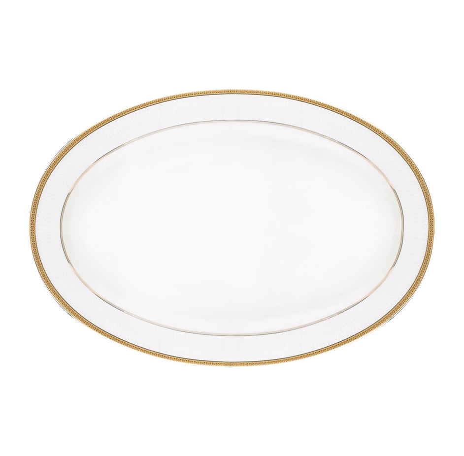 Premium Bone China Plates, 14" Oval Dinner Plate, RF10466 | Deep Plate with Elegant Golden Border | Ideal for Dinner, Lunch, Breakfast, Parties & More