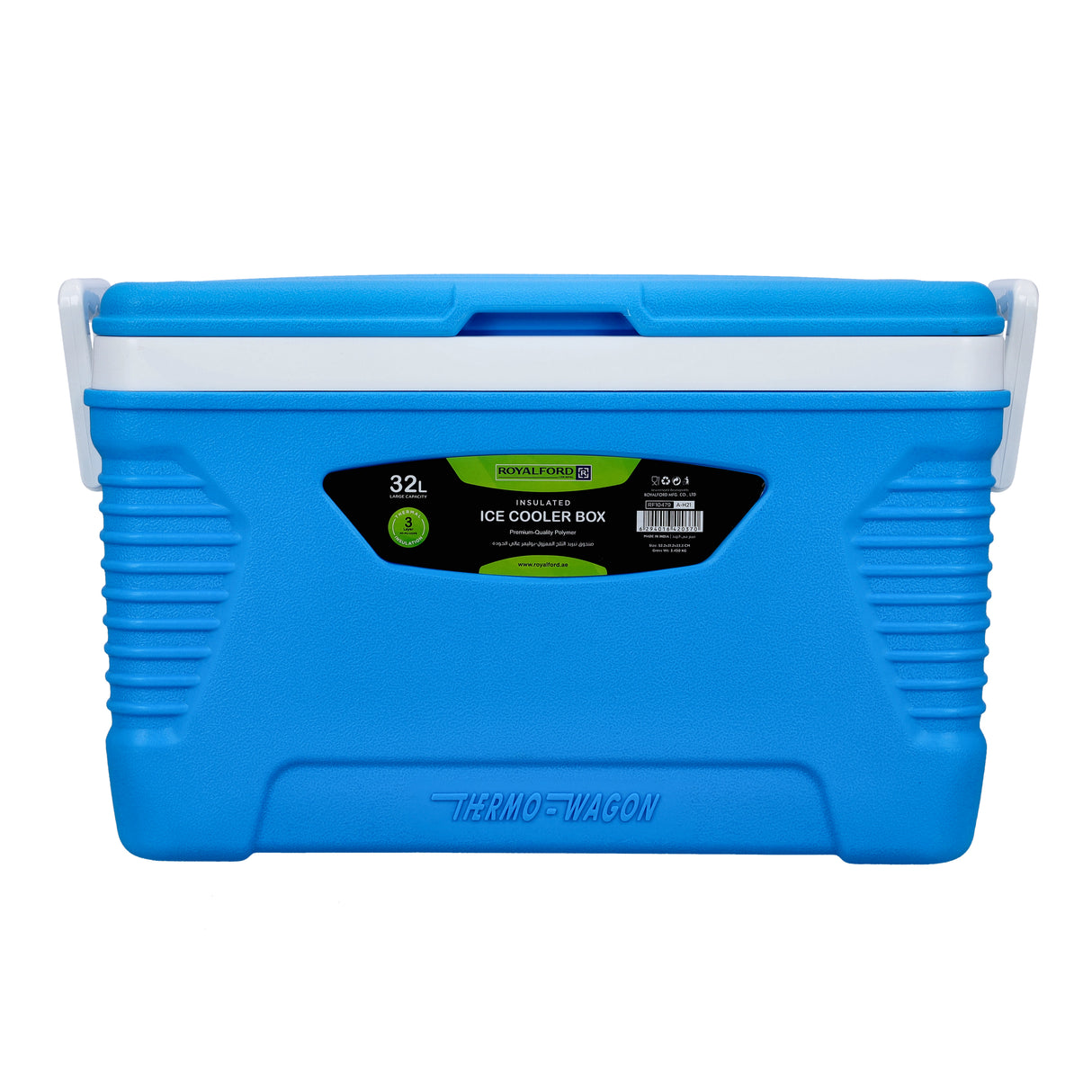 Insulated Ice Cooler Box, 32L Portable Ice Chest, RF10479 | 3 Layer PP-PU-HDPE | Premium Quality Polymer | Thermal Insulation | Camping Cooler Ice Box for BBQs, Outdoor Activities