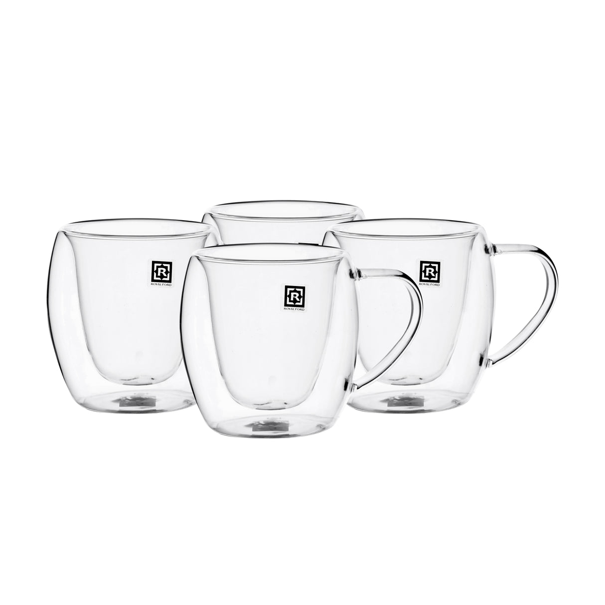 Double Wall Mug Set, 80ml Borosilicate Glass Cup, RF10570 | 4pcs Clear Glass Coffee Cups | Insulated Coffee Glass, Cappuccino Cups, Tea Cups, Latte Cups, Beverage Glasses