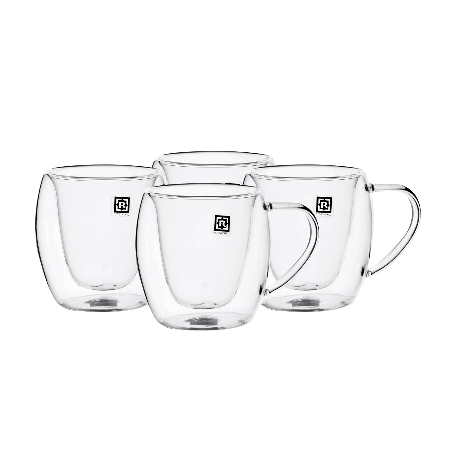 Double Wall Mug Set, 80ml Borosilicate Glass Cup, RF10570 | 4pcs Clear Glass Coffee Cups | Insulated Coffee Glass, Cappuccino Cups, Tea Cups, Latte Cups, Beverage Glasses
