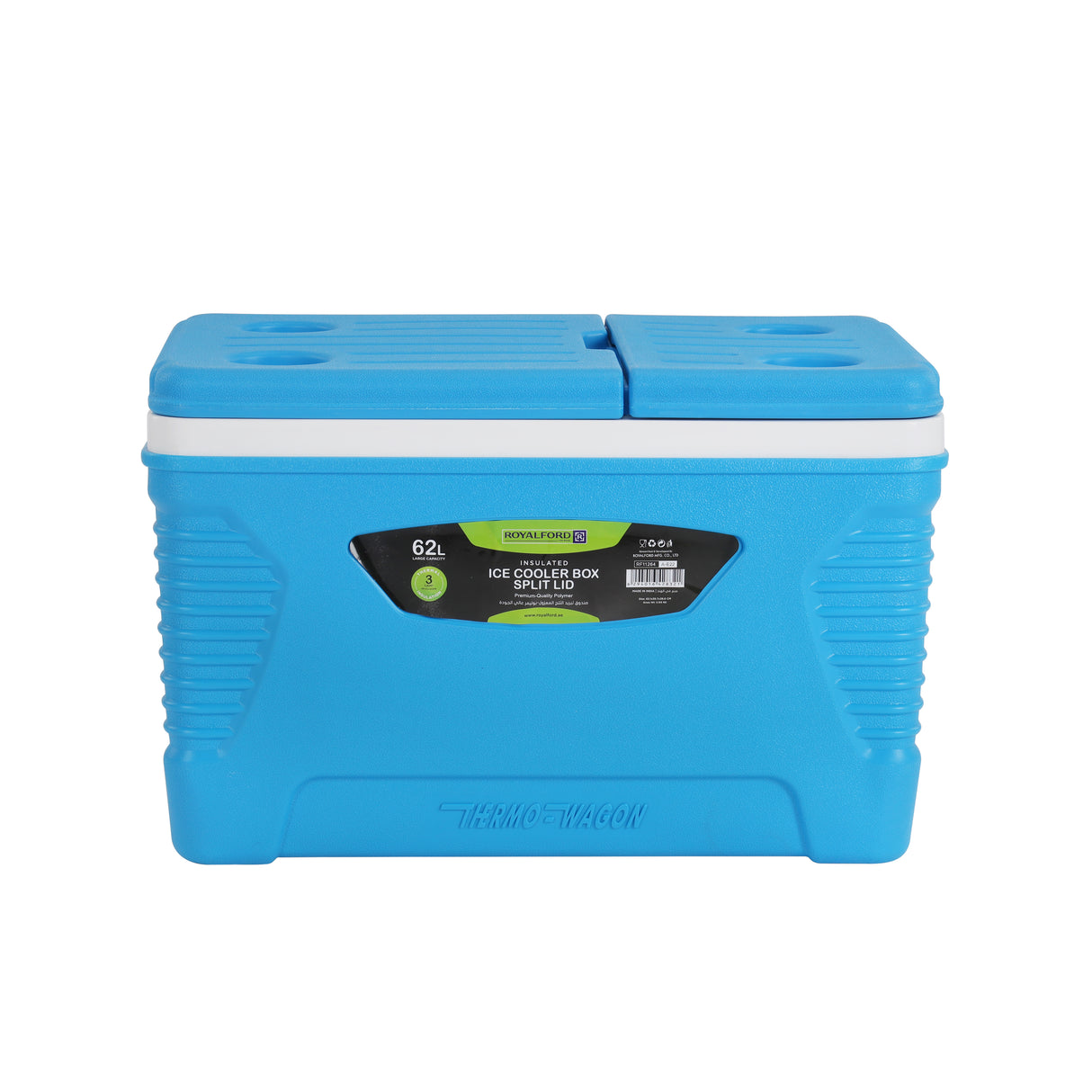 Royalford 62.0 L Insulated Ice Cooler Box- RF11264| Three Layer Thermal Insulation to Keep your Things Cool| HDPE Shell, PU Form and Food-Grade PP Wall| Perfect for Camping, Barbecues, Picnics| Suitable for Indoor and Outdoor Use| Blue