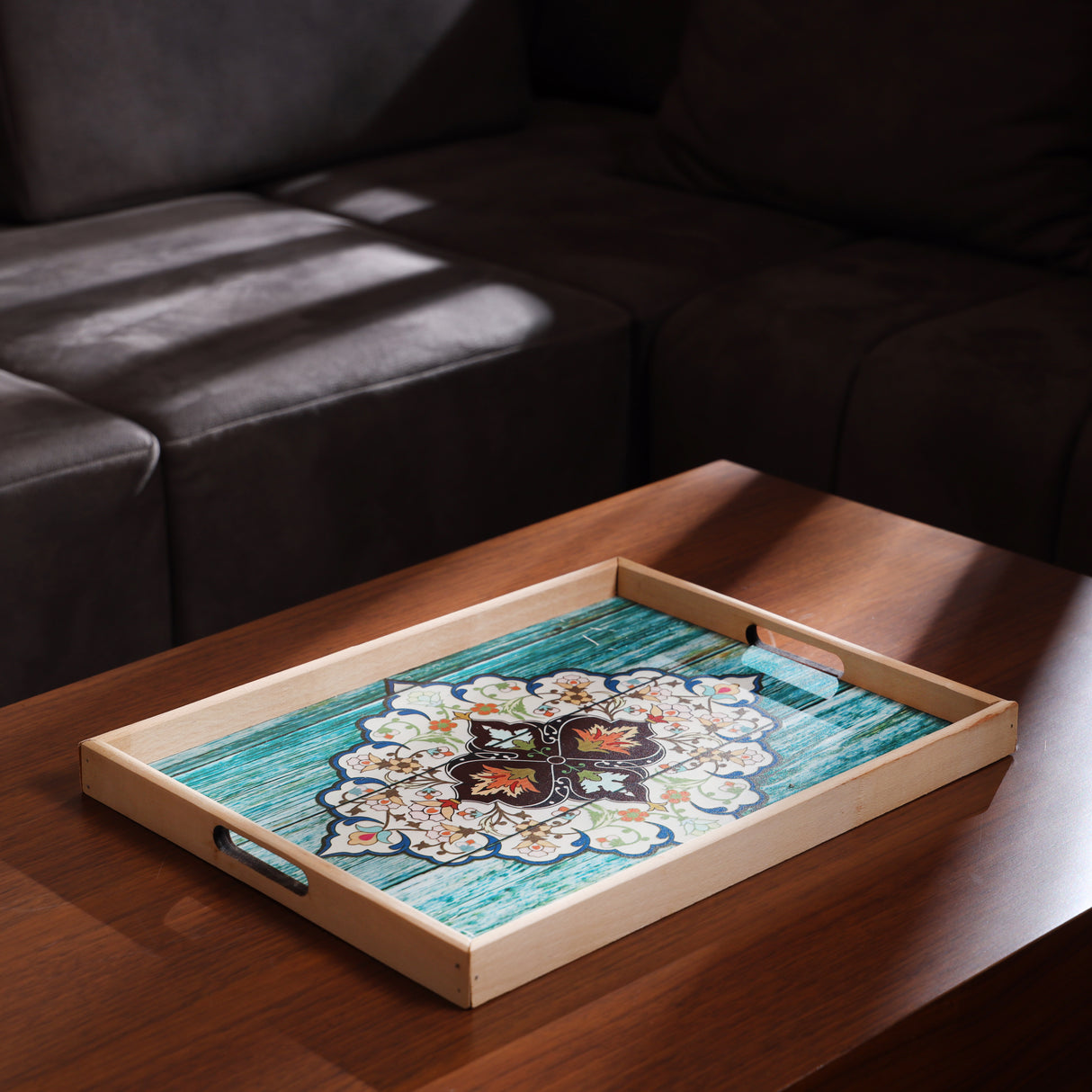 Royalford 42X30 CM Rectangular Wooden Tray- RF11270| Elegant and Sleek Design with Durable and Long-Lasting Construction| Ideal for Serving Drink and as a Dcor Piece