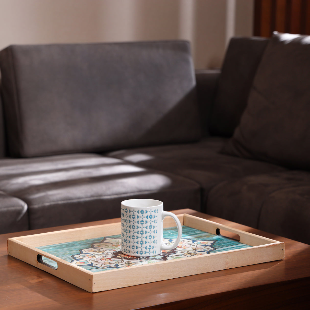 Royalford 42X30 CM Rectangular Wooden Tray- RF11270| Elegant and Sleek Design with Durable and Long-Lasting Construction| Ideal for Serving Drink and as a Dcor Piece